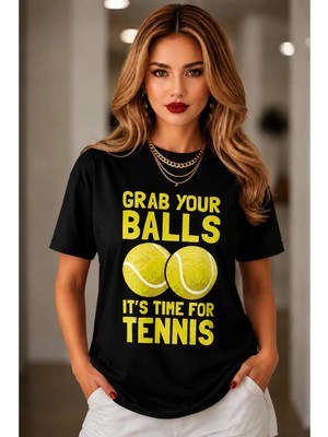 Vodexa Unisex Oversize Tennis Baskılı T-Shirt %100 Pamuk Tenis Temalı Rahat Kalıp Kısa Kollu Tişört