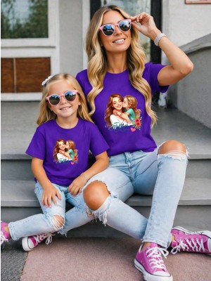 Vodexa Anne Kız Kombin Oversize Tişört Twin T-Shirt %100 Pamuk Rahat Kalıp