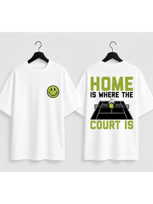 Vodexa Unisex Oversize Tennis Baskılı T-Shirt %100 Pamuk Tenis Temalı Rahat Kalıp Kısa Kollu Tişört