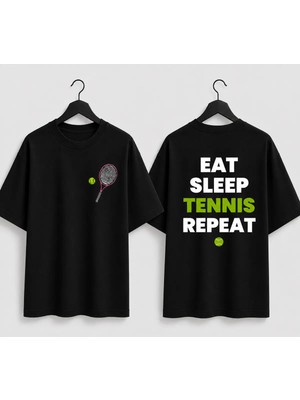 Vodexa Unisex Oversize Tennis Baskılı T-Shirt %100 Pamuk Tenis Temalı Rahat Kalıp Kısa Kollu Tişört