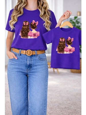 Vodexa Anne Kız Kombin Oversize Tişört Twin T-Shirt %100 Pamuk Rahat Kalıp