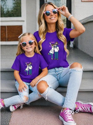 Vodexa Anne Kız Kombin Oversize Tişört Twin T-Shirt %100 Pamuk Rahat Kalıp