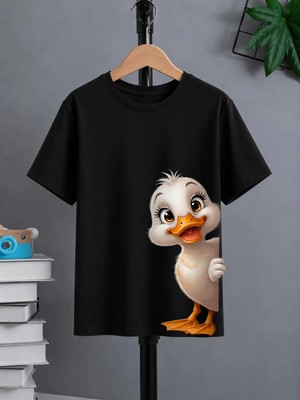 Vodexa Ünisex Oversize T-Shirt Yavru Ördek Baskılı %100 Pamuk Tişört Rahat Kalıp