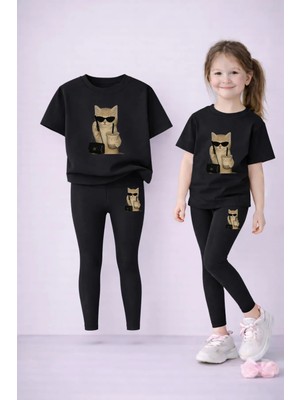 Vodexa Tayt-T-Shirt Takım Anne Kız Kombin %100 Pamuk Esnek Rahat Günlük Spor Kombin