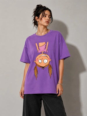 Vodexa Erkek Oversize T-Shirt Ters Duran Kız Baskılı %100 Pamuk Tişört Rahat Kalıp