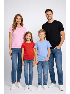 Vodexa Aile Çocuk Kombin Oversize Tişört Twin T-Shirt Karışık Ailece Sade Baskılı (Tekli Satılmaktadır)