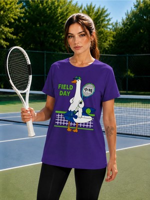 Vodexa Unisex Oversize Tennis Baskılı T-Shirt %100 Pamuk Tenis Temalı Rahat Kalıp Kısa Kollu Tişört