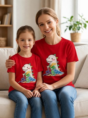 Vodexa Anne Çoçuk Oversize Tişört Kombin Twin T-Shirt %100 Pamuk Rahat Kalıp (Tekli Olarak Satılmaktadır)