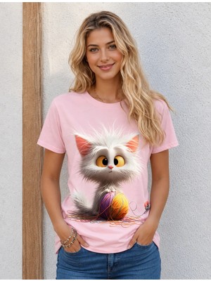 Vodexa Ünisex Oversize T-Shirt Şaşı Kedi Baskılı %100 Pamuk Tişört Rahat Kalıp