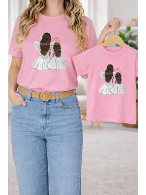 Vodexa Anne Kız Kombin Oversize Tişört Twin T-Shirt %100 Pamuk Rahat Kalıp