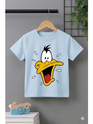 Vodexa Ünisex Oversize T-Shirt Ördek Baskılı %100 Pamuk Tişört Rahat Kalıp