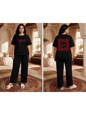 Vodexa Kadın Oversize T-Shirt Aşk Baskılı %100 Pamuk Tişört Rahat Kalıp