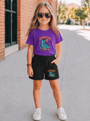 Vodexa Erkek-Kız Çocuk Tişört ve Şort Takım %100 Pamuk Yazlık Rahat Kalıp Baskılı T-Shirt Çocuk Kombin
