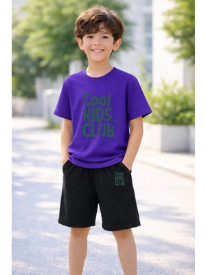 Vodexa Erkek-Kız Çocuk Tişört Şort Takım %100 Pamuk Yazlık Rahat Kalıp Baskılı T-Shirt Çocuk Kombin