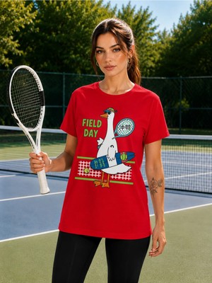 Vodexa Unisex Oversize Tennis Baskılı T-Shirt %100 Pamuk Tenis Temalı Rahat Kalıp Kısa Kollu Tişört