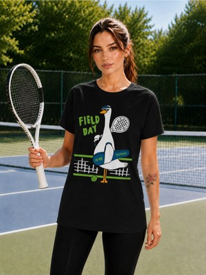 Vodexa Unisex Oversize Tennis Baskılı T-Shirt %100 Pamuk Tenis Temalı Rahat Kalıp Kısa Kollu Tişört