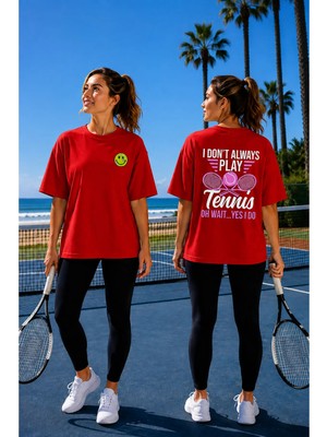 Vodexa Unisex Oversize Tennis Baskılı T-Shirt %100 Pamuk Tenis Temalı Rahat Kalıp Kısa Kollu Tişört