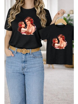 Vodexa Anne Kız Kombin Oversize Tişört Twin T-Shirt %100 Pamuk Rahat Kalıp