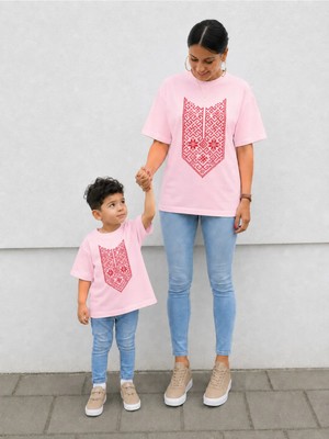 Vodexa Anne Çoçuk Oversize Tişört Kombin Twin T-Shirt %100 Pamuk Rahat Kalıp (Tekli Olarak Satılmaktadır)