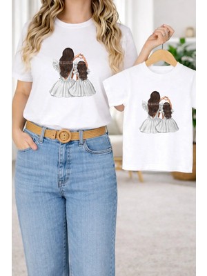 Vodexa Anne Kız Kombin Oversize Tişört Twin T-Shirt %100 Pamuk Rahat Kalıp