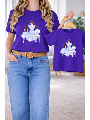 Vodexa Anne Kız Kombin Oversize Tişört Twin T-Shirt %100 Pamuk Rahat Kalıp