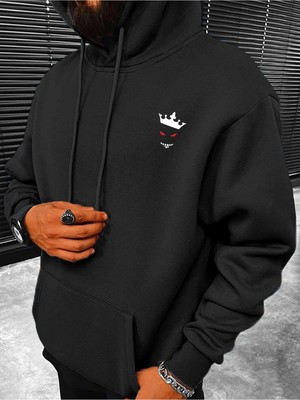 Tarzsokak Unisex Siyah Devil Baskılı Kapüşonlu Sweatshirt