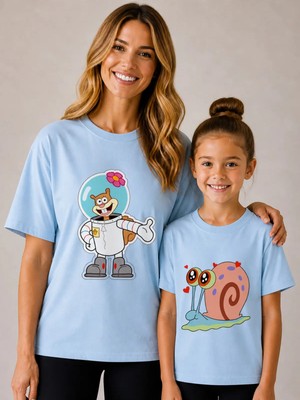 Vodexa Anne Çoçuk Oversize Tişört Kombin Twin T-Shirt %100 Pamuk Rahat Kalıp (Tekli Olarak Satılmaktadır)