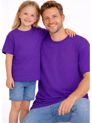 Vodexa Baba Kız Çocuk Kombin Oversize Tişört Twin T-Shirt Sade. Baskılı