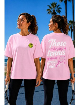 Vodexa Unisex Oversize Tennis Baskılı T-Shirt %100 Pamuk Tenis Temalı Rahat Kalıp Kısa Kollu Tişört