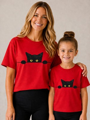Vodexa Anne Çoçuk Oversize Tişört Kombin Twin T-Shirt %100 Pamuk Rahat Kalıp (Tekli Olarak Satılmaktadır)