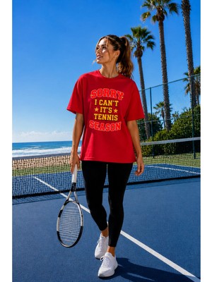 Vodexa Unisex Oversize Tennis Baskılı T-Shirt %100 Pamuk Tenis 29 Temalı Rahat Kalıp Kısa Kollu Tişört