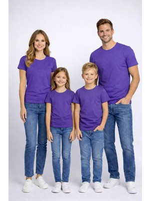 Vodexa Aile Çocuk Kombin Oversize Tişört Twin T-Shirt Karışık Ailece Sade Baskılı (Tekli Satılmaktadır)