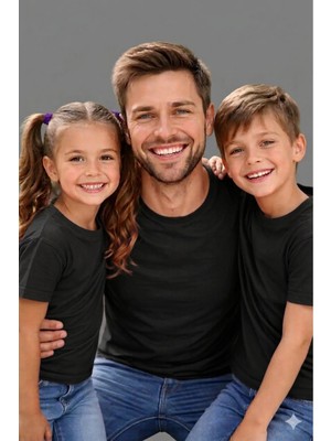 Vodexa Baba Kız ve Erkek Çocuk Kombin Oversize Tişört Twin T-Shirt Sade..baskılı