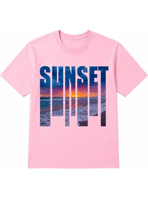 Vodexa Ünisex Oversize T-Shirt Sunset 1 Baskılı %100 Pamuk Tişört Rahat Kalıp