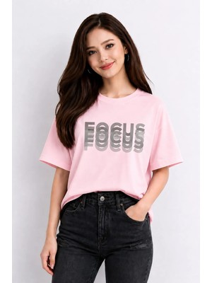 Vodexa Ünisex Oversize T-Shirt Focuss Baskılı %100 Pamuk Tişört Rahat Kalıp