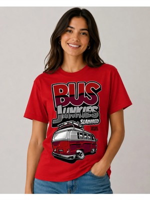 Vodexa Ünisex Oversize T-Shirt Bus Baskılı %100 Pamuk Tişört Rahat Kalıp