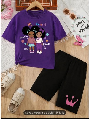 Vodexa Erkek-Çocuk Tişört Şort Takım %100 Pamuk Yazlık Rahat Kalıp Baskılı T-Shirt Çocuk Kombin