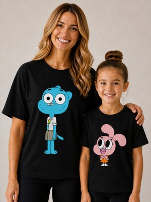 Vodexa Anne Çoçuk Oversize Tişört Kombin Twin T-Shirt %100 Pamuk Rahat Kalıp (Tekli Olarak Satılmaktadır)