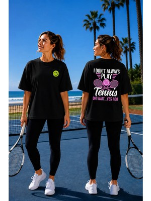 Vodexa Unisex Oversize Tennis Baskılı T-Shirt %100 Pamuk Tenis Temalı Rahat Kalıp Kısa Kollu Tişört