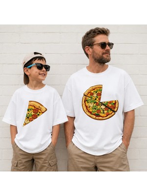 Vodexa Baba Erkek ve Kız Çocuk Oversize T-Shirt Kesik Pizza Baskılı (Tekli Satılmaktadır)