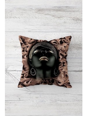 Pelangi Silver Afrikalı Kadın Çift Tarafı Baskılı Gizli Fermuarlı Yastık Kılıfı Kırlent Koltuk Yastık Kılıfı, Siyah-Rose 45 x 45, 24691203645451