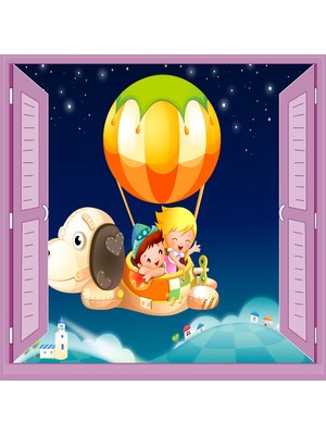 Çocuk Odası Bebek Odası Pencere Poster Duvar Kağıdı Uçan Balon