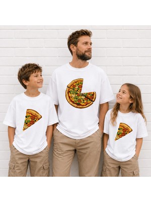 Vodexa Baba Kız.erkek Çocuk Oversize Tişört – Twin T-Shirt Pizzadilimi Baskılı (Ürünler Tekli)
