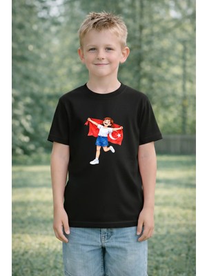 Vodexa Çocuk T-Shirt 23 Nisan Egemenlik ve Çocuk Bayramı Tişört Unisex %100 Pamuk Baskılı Rahat Kalıp