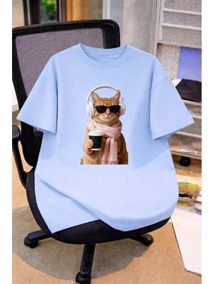 Vodexa Oversize Çocuk Genç Tişört %100 Pamuk Baskılı Rahat Kalıp Günlük Şık T-Shirt