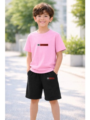 Vodexa Erkek-Kız Çocuk Tişört Şort Takım %100 Pamuk Yazlık Rahat Kalıp Baskılı T-Shirt Çocuk Kombin