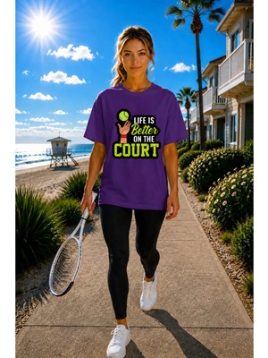 Vodexa Unisex Oversize Tennis Baskılı T-Shirt %100 Pamuk Tenis Temalı Rahat Kalıp Kısa Kollu Tişört
