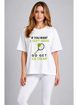 Vodexa Unisex Oversize Tennis Baskılı T-Shirt %100 Pamuk Tenis Temalı Rahat Kalıp Kısa Kollu Tişört