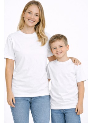 Vodexa Anne Erkek Çocuk Kombin Oversize Tişört Twin T-Shirt Düz Sade Baskılı