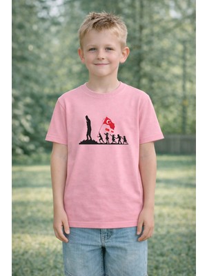 Vodexa Çocuk T-Shirt 23 Nisan Egemenlik ve Çocuk Bayramı Tişört Unisex %100 Pamuk Baskılı Rahat Kalıp